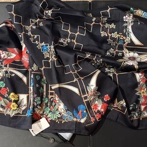 Gucci Black Silk Scarf with Floral Accents